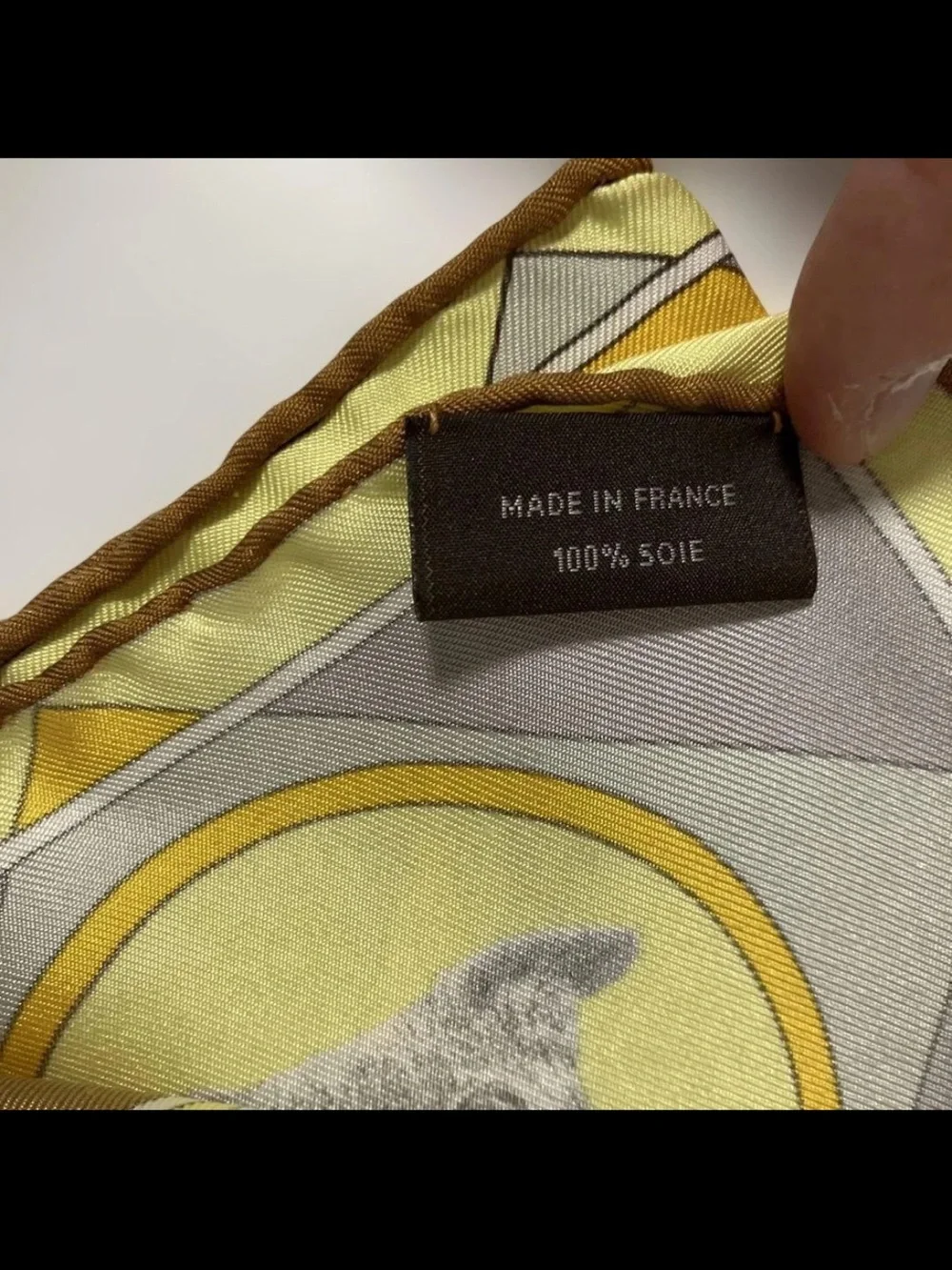 Hermes Yellow, Gray and Brown Chain Motif Silk Scarf